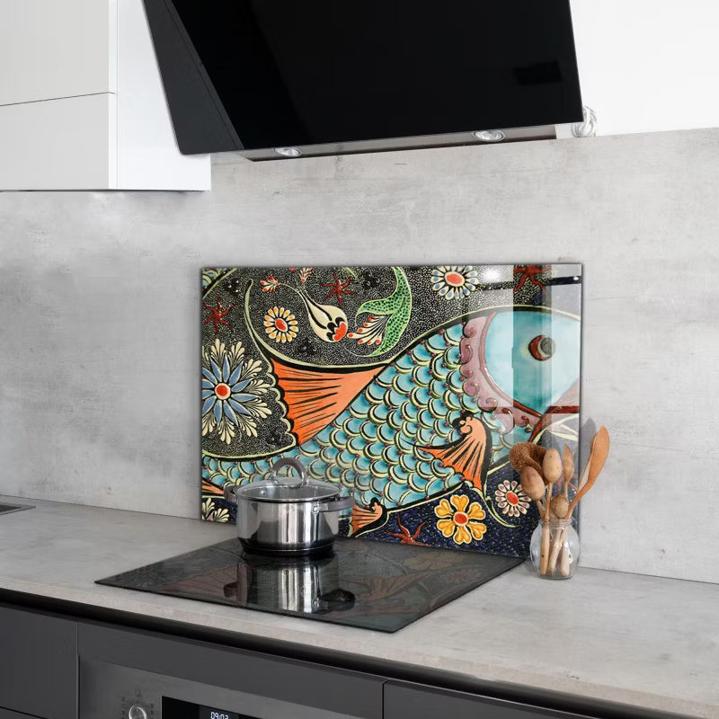 Stænkplade Glas Fisk Mosaik 80x60 cm Blå