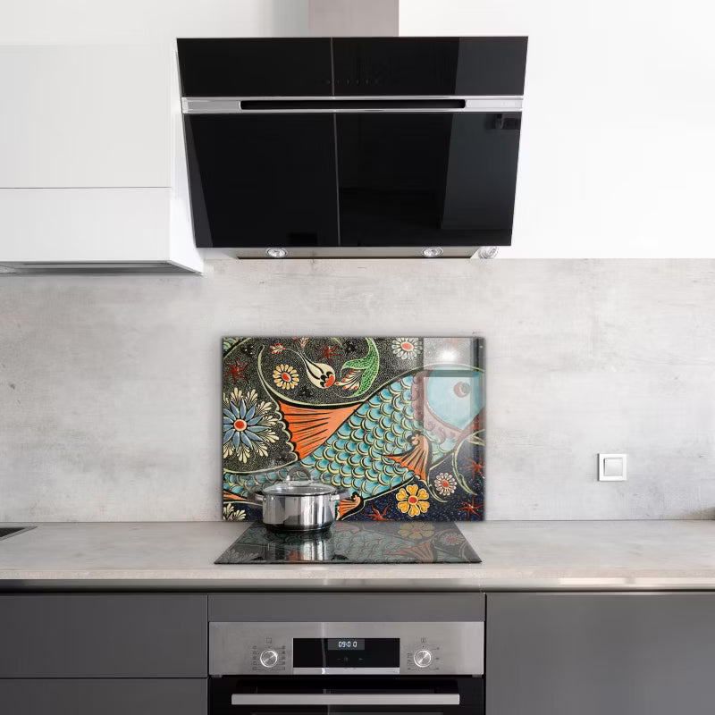 Stænkplade Glas Fisk Mosaik 80x60 cm Blå