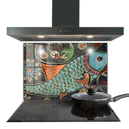 Stænkplade Glas Fisk Mosaik 80x60 cm Blå