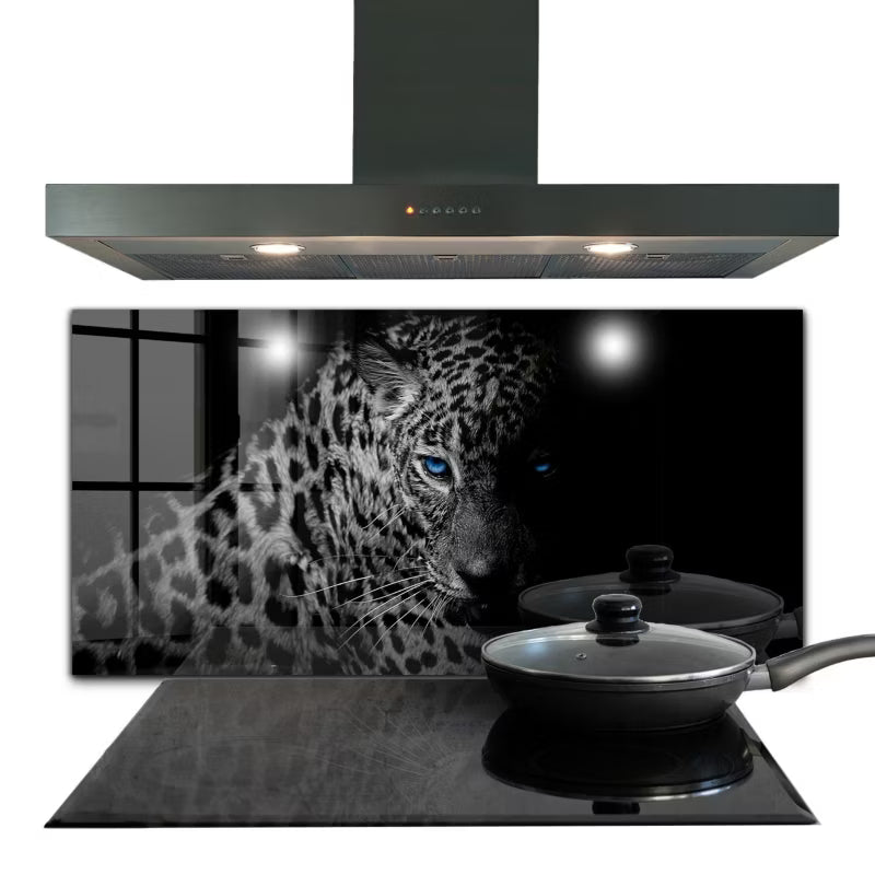 Stænkplade Glas Mørk Panter 100x50 cm Sort