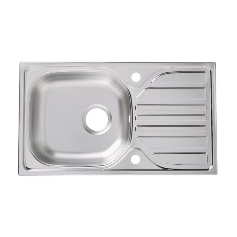 Stålvask 1-Kumme 76x43,5 cm Satineret med Afløbsbakke