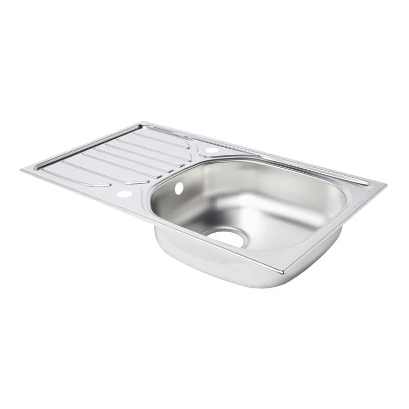 Stålvask 1-Kumme 76x43,5 cm Satineret med Afløbsbakke