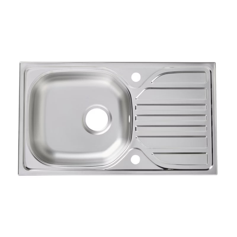 Stålvask 1-Kumme 76x43,5 cm Satineret med Afløbsbakke