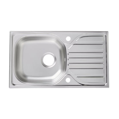 Stålvask 1-Kumme 76x43,5 cm Satineret med Afløbsbakke