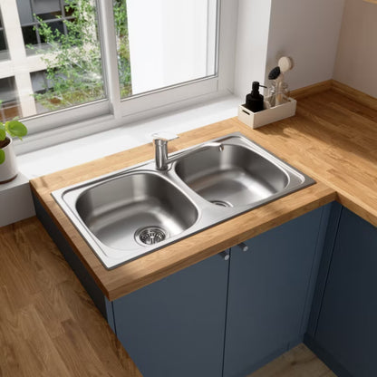 Stålvask 78x43,5 cm 2-Kummet Rustfrit Stål
