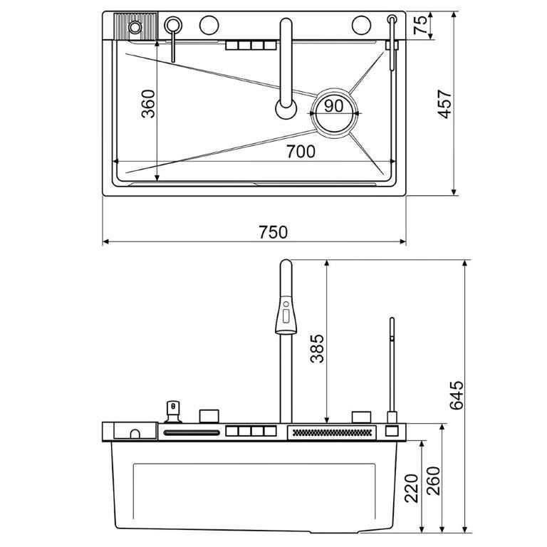 Stålvask Briza 75x46 cm Titan med Armatur