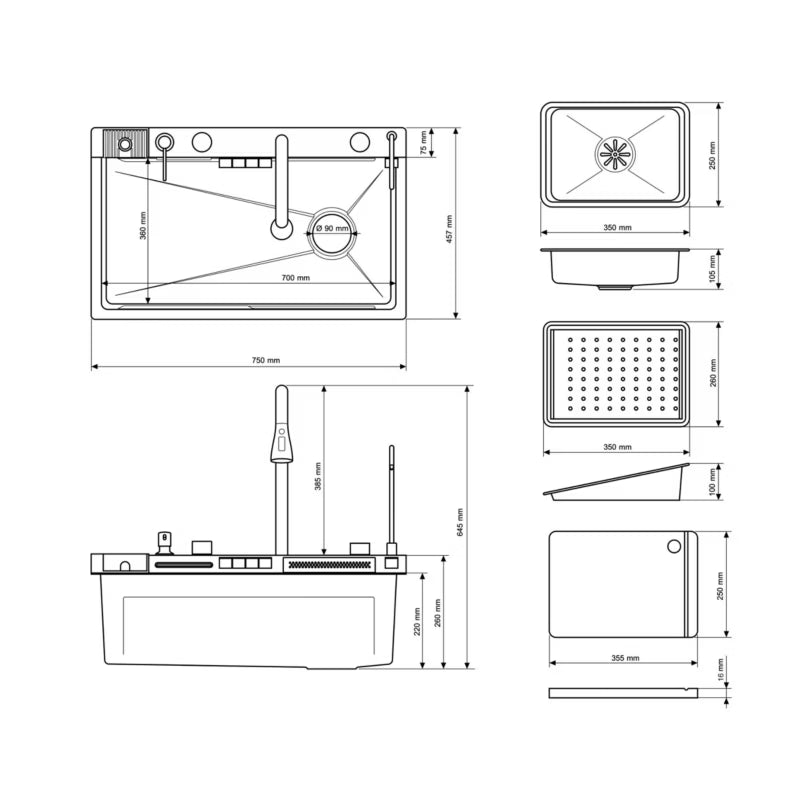 Stålvask Briza 75x46 cm Titan med Armatur