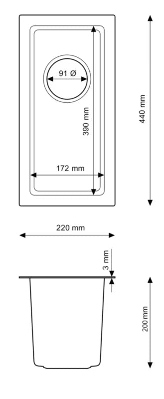 Stålvask Silvo 22x44 cm Sort