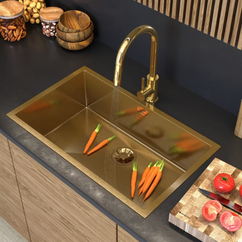 Stålvask Silvo 75x45 cm Guld med Vandlås