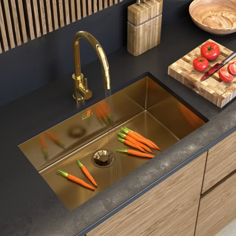 Stålvask Silvo 75x45 cm Guld med Vandlås