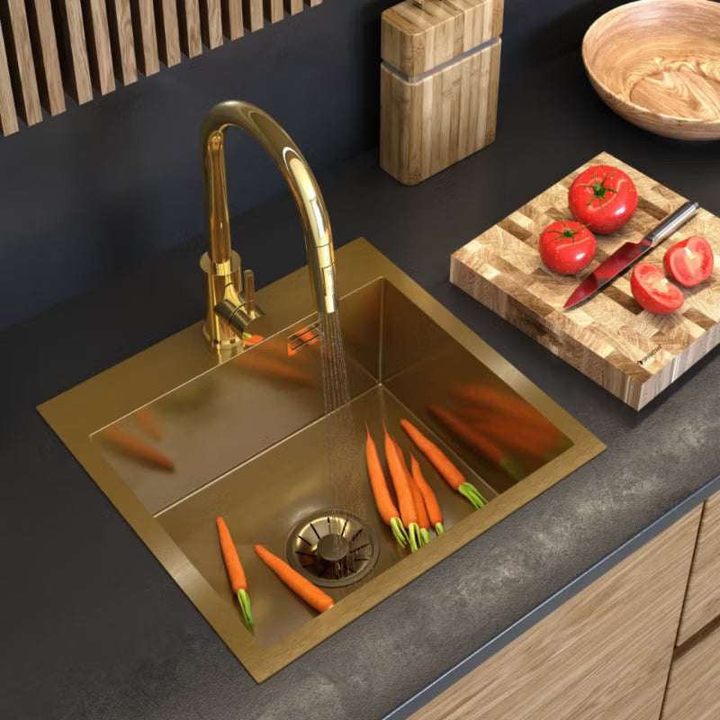 Stålvask Silvo48 48x45 cm Guld med Vandlås