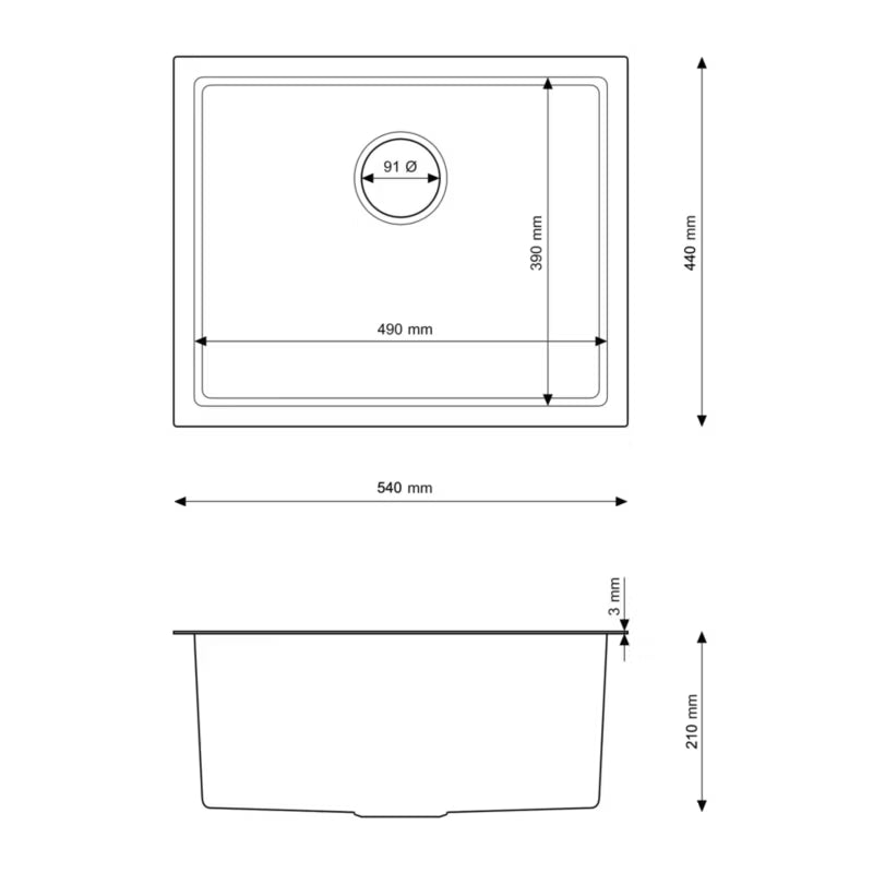 Stålvask SILVO54 54x44 cm 1-Kammer Sort