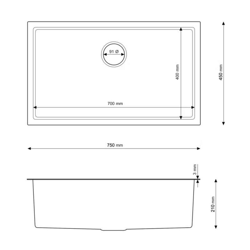 Stålvask Silvo75 75x45 cm Sort