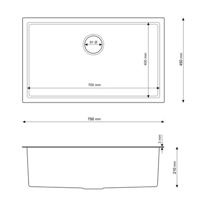 Stålvask Silvo75 75x45 cm Sort