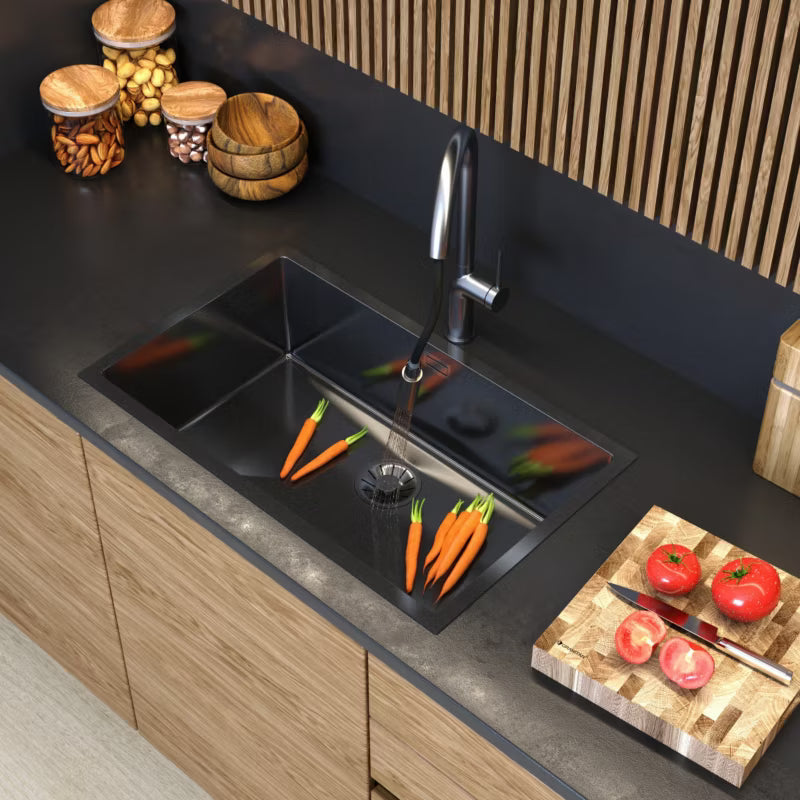 Stålvask Silvo75 75x45 cm 1-Kammer Sort med Armatur