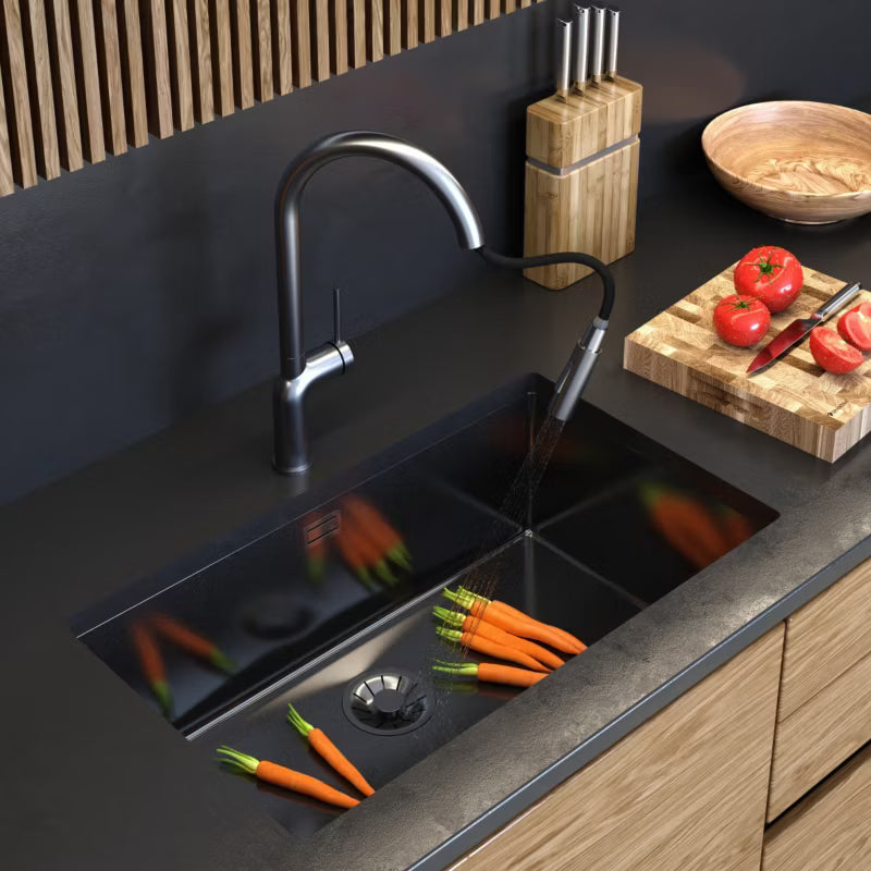 Stålvask Silvo75 75x45 cm 1-Kammer Sort med Armatur