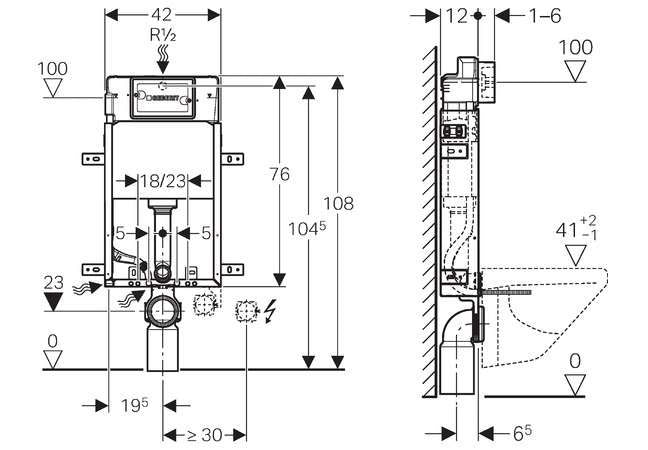 Toiletskyllecisterne Kombifix-basic UP100 Delta H108 108 cm