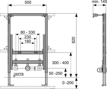 Stelaz podtynkowy do bidetu 820x500x145 mm 1 szt.