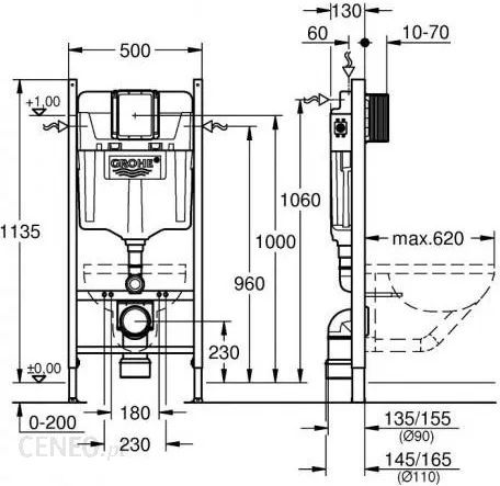 Toilet Indbygningsramme Rapid SL 150x1150x520 mm Hvid