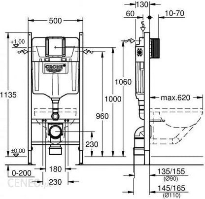 Toilet Indbygningsramme Rapid SL 150x1150x520 mm Hvid