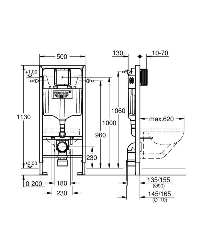 Toilet Skjult Cisterne Ramme 113 cm Hvid 4005176863943