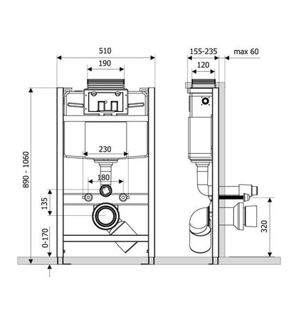 Stelaż podtynkowy WC Niski 40 cm Regulowany 112-129 cm Metalowy