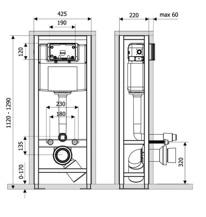 Væghængt Toiletstel 112-129 cm Justerbar med Spulekasse 1 stk. | ZSP/M428