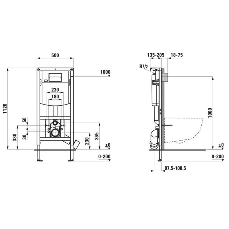 Toilet Skjult Cisterne Ineo 112 cm Frontbetjening