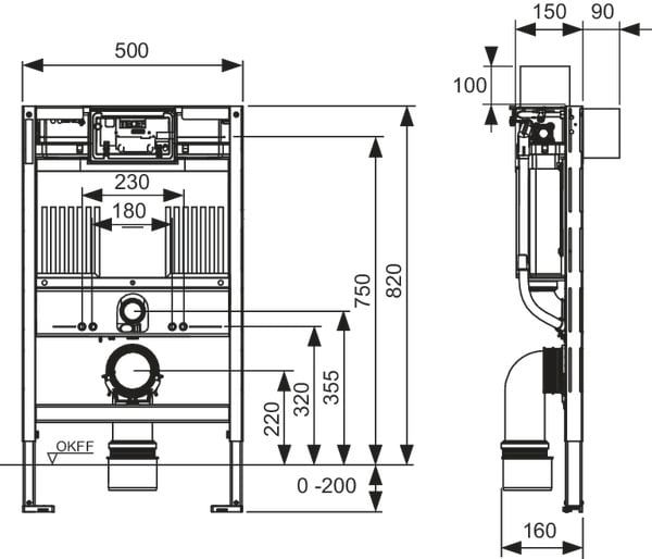 Toilet Skjult Cisterne Ramme 82 cm Hvid 9300380