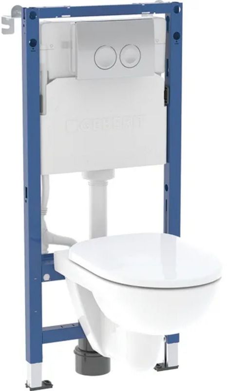 Toiletskyl med indbygningscisterne, væghængt toilet, skyllefri kant, hvid, sæde og kromtryk