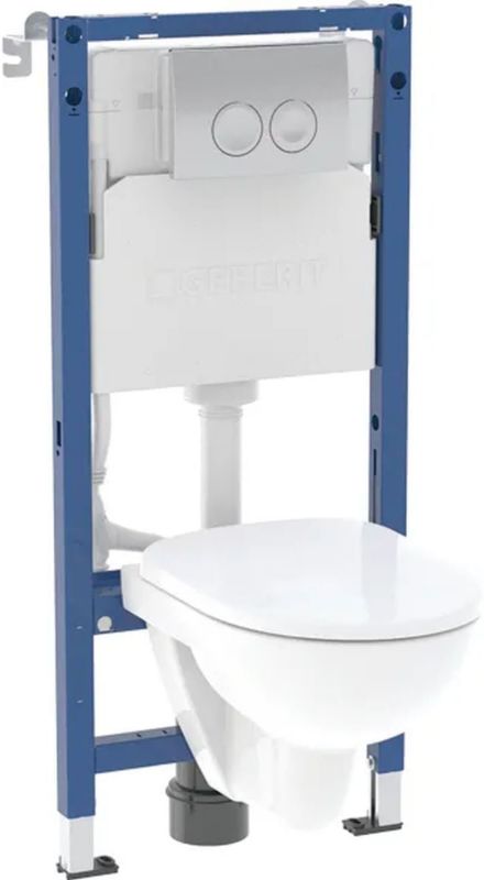 Toiletskyl med Geberit Duofix Basic Rimfree Delta25 Væghængt Toilet, Sæde og Trykknap Krom