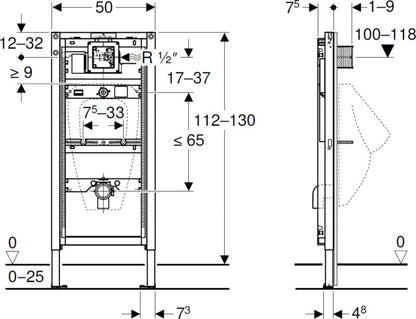 Stel til Urinal 112-130 cm Universal Hvid 4064746030802