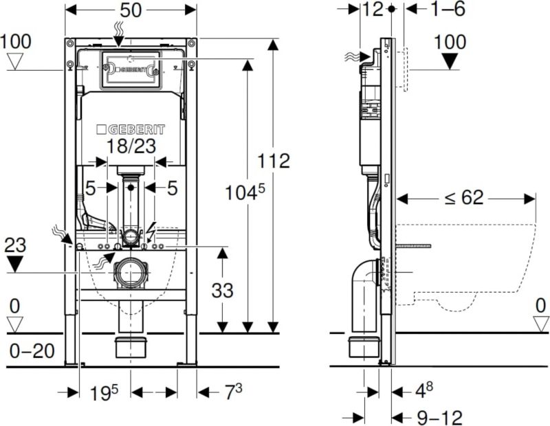 Underputsskum Geberit DuofixBasic til WC Delta 12 cm H112 med Monteringsbeslag