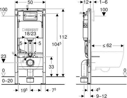 Underputsskum Geberit DuofixBasic til WC Delta 12 cm H112 med Monteringsbeslag