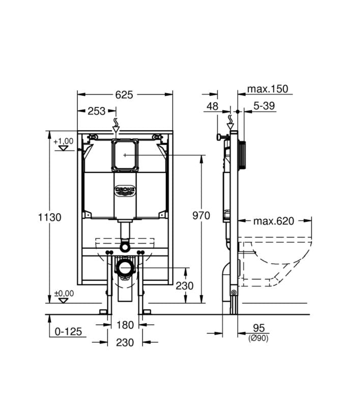 Stelaz podtynkowy WC Rapid SL 62 cm Selvbaerende 1 stk. 4005176932335