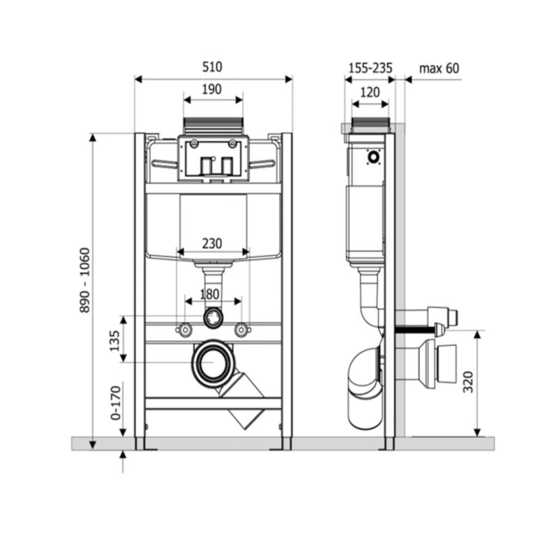 Toilet Skjult Cisterne Lav 51 cm Sort Mat Trykknap M08