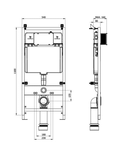 Stelaż WC Podtynkowy 110x54x16 cm z Białym Przyciskiem