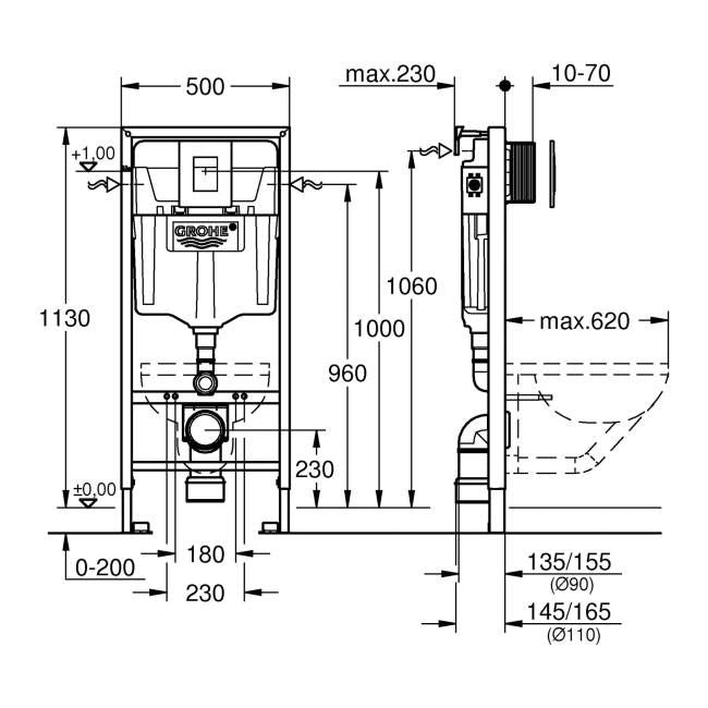 Indbygget WC-stel Grohe Solido 3-i-1 med hvid Even-knap
