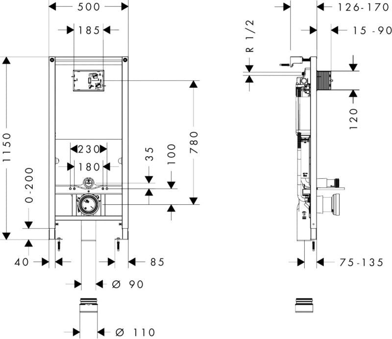 Stelaż podtynkowy WC iFrame Original Q 50x115 cm Chrom