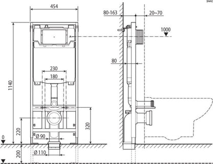 Toilet Indbygningscisterne Active One Sort Trykknap 114 cm