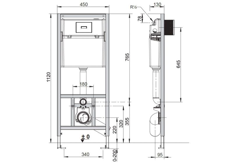 Stelaz podtynkowy WC 45 cm Hvid