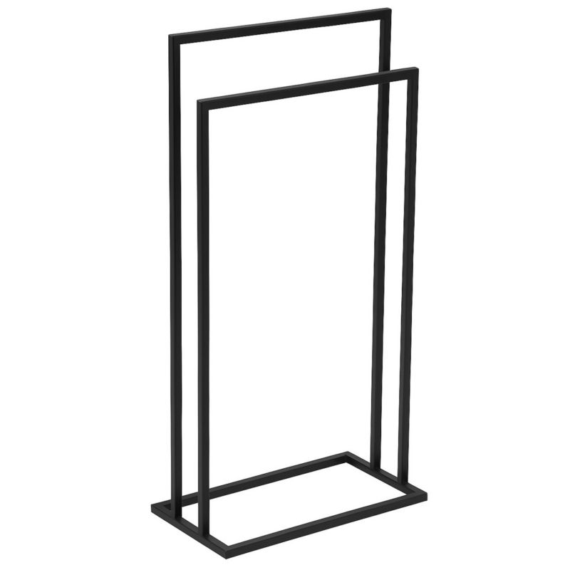 Fritstående Håndklædeholder Metal Sort 2 Arme 45x21x86 cm