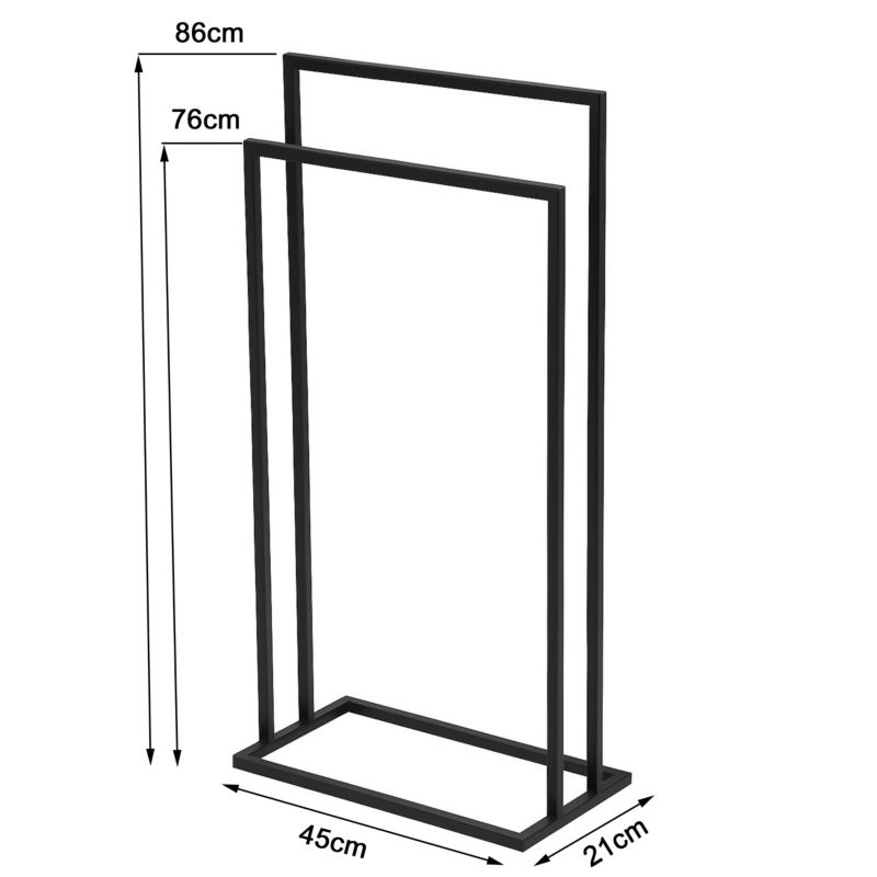 Fritstående Håndklædeholder Metal Sort 2 Arme 45x21x86 cm