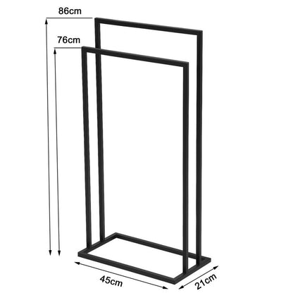 Fritstående Håndklædeholder Metal Sort 2 Arme 45x21x86 cm