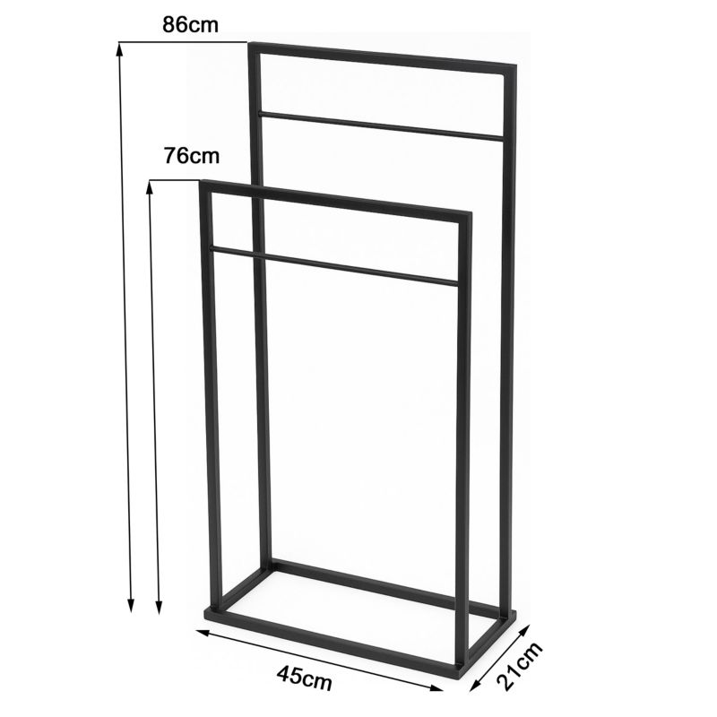 Håndklædestativ 2-Arms Metal Sort Loft 45x21x86 cm