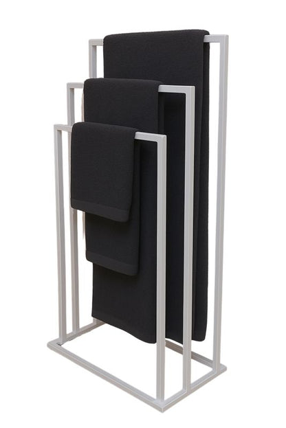 Fritstående Håndklædeholder 3-Arme Hvid Metal 45x21x86 cm