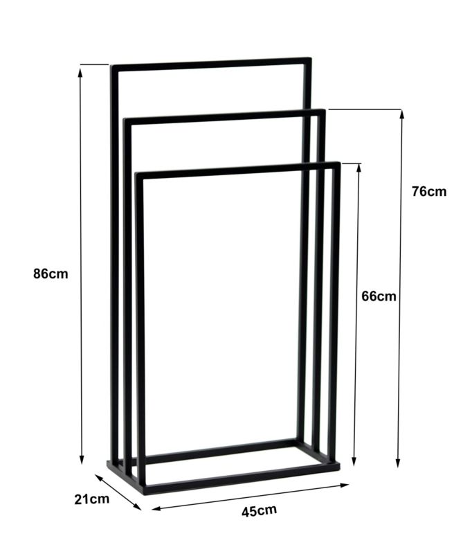 Fritstående Håndklædestativ Metal Sort 3-Arme 45x21x86 cm