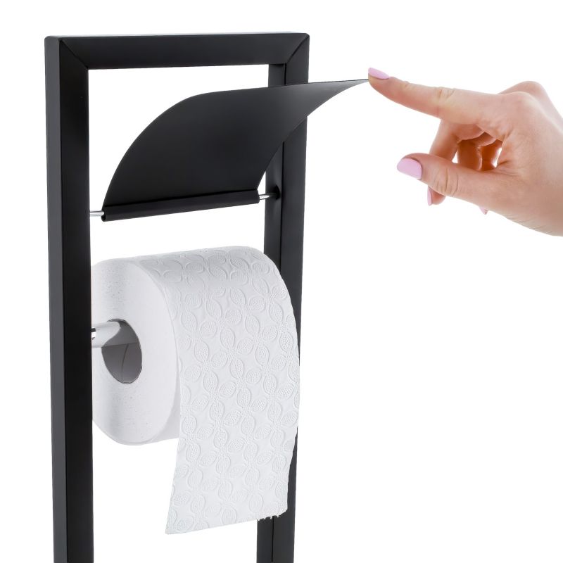 Toiletpapirstativ med WC-børste Sort Mat 20x20x80 cm