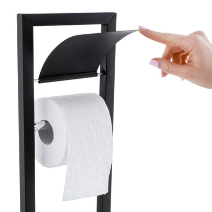 Toiletpapirstativ med WC-børste Sort Mat 20x20x80 cm