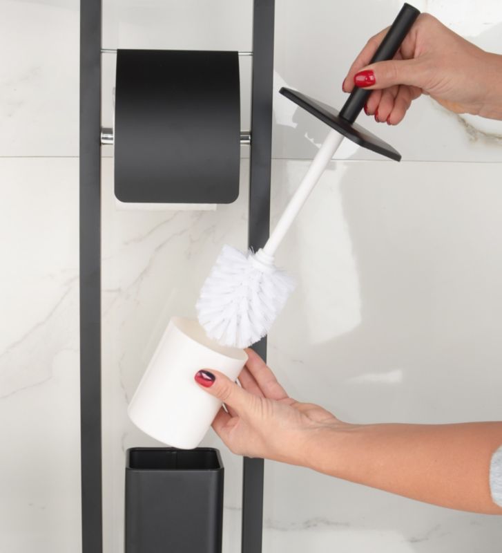 Toiletpapirstativ med WC-børste Sort Mat 20x20x80 cm